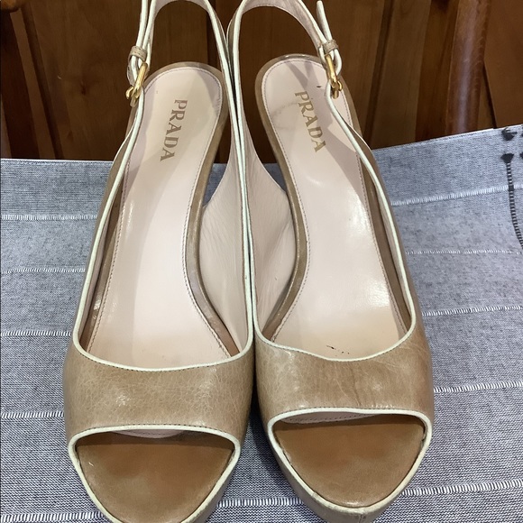 Prada Platform Open Toe Sling Back Heels - Picture 2 of 6